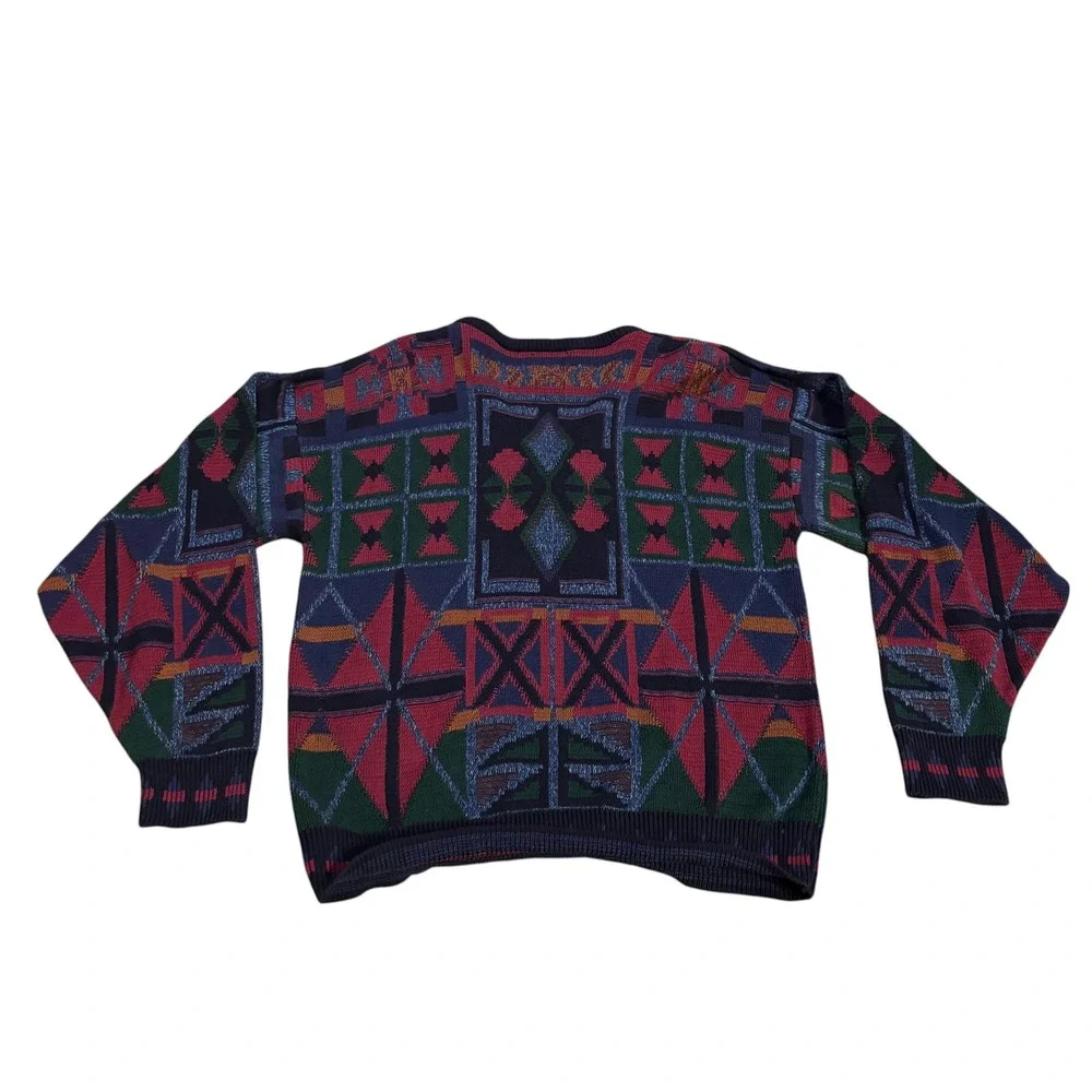 Vintage Chaps Ralph Lauren Geometric Tribal V-Neck Sweater Mens XL‎ Multi Color